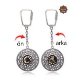 Midyat Nurtaş Gümüş Ayyıldız ve Tuğralı Lale Model Çift Taraflı Oksitli Gümüş Telkari Anahtarlık 201025182