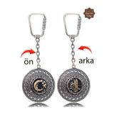 Midyat Nurtaş Gümüş Ayyıldız ve Tuğralı Örgü Model Çift Taraflı Oksitli Gümüş Telkari Anahtarlık 201025183