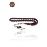 Midyat Nurtaş Gümüş Bordo Arpa Kesim Fırınlanmış Gümüş Püsküllü Sıkma Kehribar Tesbih 201023887