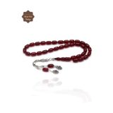 Midyat Nurtaş Gümüş Bordo Kapsül Kesim Gümüş Ay yıldız Püsküllü Sıkma Kehribar Tesbih 201024956