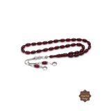 Midyat Nurtaş Gümüş Koyu Bordo Arpa Kesim Gümüş Ay yıldız Püsküllü Sıkma Kehribar Tesbih 201024955