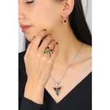 Midyat Nurtaş Gümüş Yakut Ve Zümrüt Taşlı Otantik Gümüş Üçlü Set