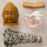 Mie Box Arınma Seti %100 Organik Palo Santo Tütsü Buda Balmumu Mum Adaçayı Tütsüsü Deniz Kabuğu Tütsülük - Sarı - 1 Adet