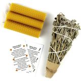 Mie Box Arınma ve Enerji Başlangıç Seti ( Adaçayı Tütsü ve 3 Organik Balmumu Mum ) - Kahverengi - 1 Adet