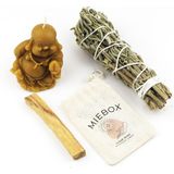 Mie Box Enerji ve Mutlu Buda Seti: Palo Santo Tütsü - Balmumu Buda Mum - Adaçayı Tütsü Demeti - Renkli - 1 Adet