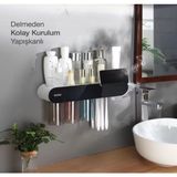 Miecoco Yapışkanlı Manyetik 3'lü Bardak Tutuculu Diş Macunu Sıkacağı ve Tutacağı Banyo Düzenleyeci Siyah