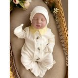 Miel Baby Erkek Bebek El İşlemesi Arılı Tulum ve Şapka Takımı Özel Günler İçin - Ekru - 3 - 6 Ay