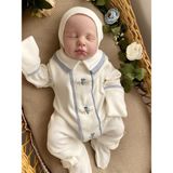 Miel Baby Erkek Bebek El Işlemesi Pembe Kuşlu Yenidoğan Tulum ve Şapka Takımı - 3 - 6 Ay - Ekru