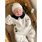 Miel Baby Lacivert Düğmeli Tulum ve Şapkası - 3 - 6 Ay - Ekru