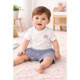 Miela Kids Kruvasan Tişört ve Çizgili Şort Bebek Takımı - 9 - 12 Ay - Denim Mavisi