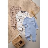 Mielco Baby Store %100 Pamuk Erkek Bebek Mavi Nostaljik Araba Detaylı Fermuarlı Tulum Patiksiz
