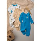 Mielco Baby Store %100 Pamuk Erkek Patiksiz Bebek Uyku Tulumu Mavi Kaplumbağa Desenli Fermuarlı