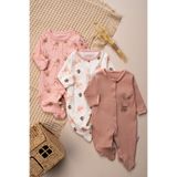 Mielco Baby Store %100 Pamuk Kız Bebek 3'lü Patikli Tulum Seti Tavşan Desenli