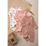 Mielco Baby Store %100 Pamuk Kız Bebek 3'lü Patiksiz Tulum Seti Tavşan Desenli