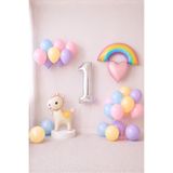Miels Concept Çocuk Unicorn Gökkuşağı Pastel Doğum Günü Rakam Balonlu Yaş Seçenekli Mumlu Balon Seti