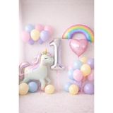 Miels Concept Çocuk Unicorn Gökkuşağı Pastel Doğum Günü Yaş Seçenekli Mumlu Balon Seti