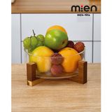 Mien 20 cm Akasya Ahşap Standlı Borosilikat Cam Kase - Şeffaf - 20 x 10 x 7 cm