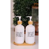 Mien 2’li Beyaz Mutfak Sıvı Sabunluk Seti 500ml+500ml Bambu Standlı