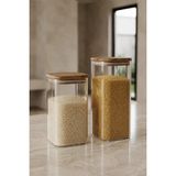 MİEN 2'li Borosilikat Cam Kavanoz Seti Bambu Kapaklı Hava Geçirmez Saklama Kabı 1350 ml 1700 ml - Şeffaf