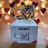 Mien 400 ml Kalpli Şeffaf Cam Kupa – Pembe Kalp Detaylı - Şeffaf - Pembe