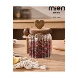 MİEN 460ml Kalp Akasya Kapaklı Kaşıklı Cam Kavanoz