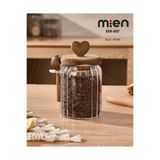 MİEN 570ml Kalp Akasya Kapaklı Kaşıklı Cam Kavanoz