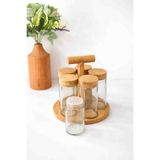 MİEN 5'li Cam Baharatlık Seti Bambu Standlı Mutfak Baharatlık Kavanoz Seti - Ahşap - Bej - 120 ml