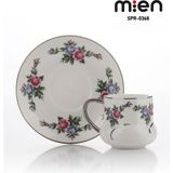 Mien 6 Kişilik Kanaviçe Desen Porselen Türk Kahve Fincan Takımı – 80 ml - Beyaz