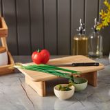 Mien Bambu Ayaklı Dikdörtgen Kesme Tahtası - Bej - 34x22x9 cm