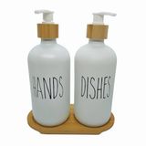 Mien Bambu Kapaklı Cam Sıvı Sabunluk Seti 500 ml x 2 - Mutfak ve Banyo İçin Pompalı Sabunluk, El ve Bulaşık Sabunu İçin Şık ve Dayanıklı Tasarım, Çevre Dostu Cam ve Bambu