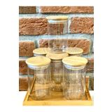 MİEN Bambu Kapaklı Vakumlu Borosilikat Cam Kavanoz 6 Adet 300ml , Bambu Kapaklı Baharatlık