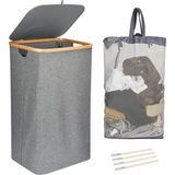 Mien Bambu Kenarlı Kumaş Katlanabilir 100 Lt Çamaşır Sepeti 44X33X70 - Gri
