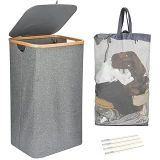 Mien Bambu Kenarlı Kumaş Katlanabilir 100 Lt Çamaşır Sepeti 44x33x70