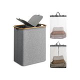 Mien Bambu Kenarlı Kumaş Katlanabilir 150 Lt Çamaşır Sepeti 57x37x70