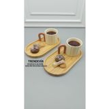 MİEN Bambu Oval Sunumluk Seti Çay Kahve Sunumluğu 2 Parça