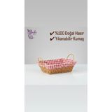 MİEN Hasır Ekmeklik Sepeti – Dikdörtgen Ekmek Sunum Sepeti 20×27 cm – Kumaşlı Hasır Servis Sepeti