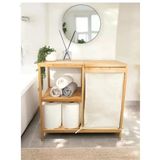 Mien Jw-22750 Bambu 3 Raflı Kumaş Sepetli Banyo Düzenleyici Kirli Çamaşır Sepeti Db-0046