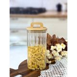 Mien Kare Lıne Çizgili Cam Kavanoz 1500 ml - Şeffaf - 1 Adet