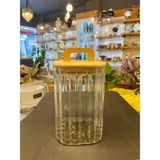 Mien Lıne Kare Cam Kavanoz 1100ML - Ahşap - Bej