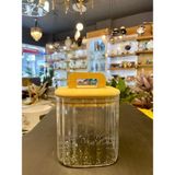 Mien Lıne Kare Cam Kavanoz 700ML - Ahşap - Bej
