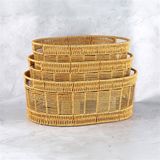 MİEN Mien 3 Boy Doğal Rattan Organizer Sepet Seti – Dekoratif Çok Amaçlı Düzenleyici Sepet - Açık Kahverengi - 3 lü rattan sepet organizer