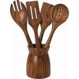 MİEN Mien 4’lü Akasya Ahşap Kaşık & Spatula Seti - Acı Kahverengi - AKASYA SPATULA VE KAŞIK SETİ