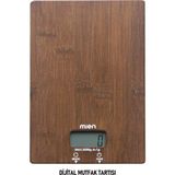 MİEN Mien Akasya Dikdörtgen Dijital Mutfak Terazisi - 5 kg Kapasite - Bambu Desenli Hassas Tartı - Kahverengi