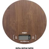 MİEN Mien Akasya Yuvarlak Dijital Mutfak Terazisi - 5 kg Kapasite - Hassas Mutfak Tartısı - Kahverengi