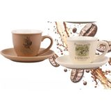 MİEN Mien Art 2li Espresso Fincan Takımı - Krem - Kahverengi - 90 ml