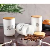 MİEN Mien Bambu Kapaklı Cam Çay/Kahve/Şeker Büyük Kavanoz Seti 1000 ml 3'lü Beyaz Renk