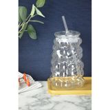 Mien Üzüm Desen Bubble Borosilikat Cam Pipetli Bardak 1 Litre