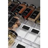 Mienda Home 12'li Şeffaf Kristal Plexi Standlı Cam Baharatlık Seti Siyah Kapaklı Etiketli Baharatlık Mh03syh12
