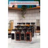 Mienda Home 12'li Şeffaf Merdiven Standlı Cam Baharatlık Seti Siyah Kapaklı Etiketli Baharatlık Takım Mh05syh12