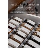 Mienda Home 12'li Şeffaf-pleksi Standlı Cam Baharatlık Seti Gümüş Kapaklı Beyaz Etiketli Baharatlık-mh02slvr12